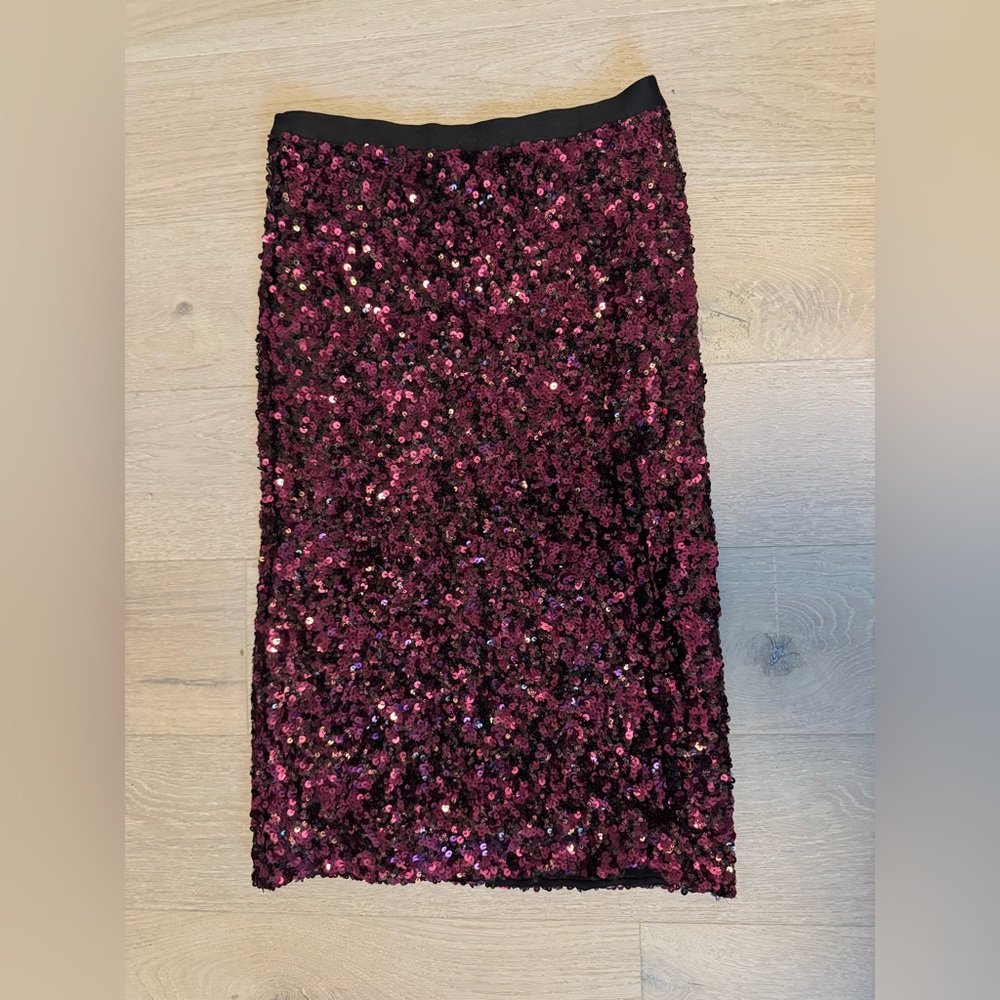 REBECCA TAYLOR Party Pink Sequin Stretch Midi Pencil Straight Skirt Size XL